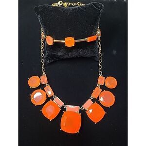 Kate Spade NY Neon Pink Orange Necklace & Bracelet Set Cause A Stir Summer Vibes